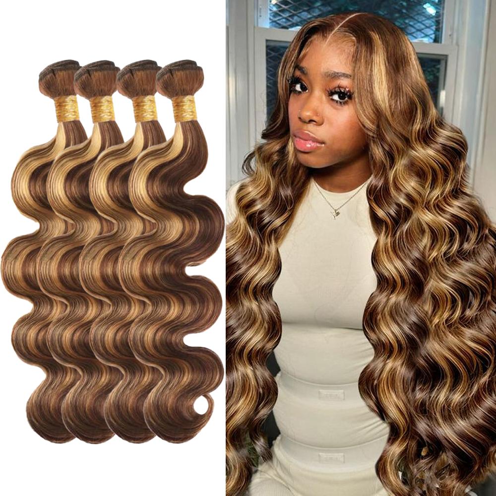 Gefily 16-30Inch Color 4/27 Highlight Body Hair BundlesWave 4 Bundles