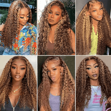 Gefily 20‘’-36‘’ 13x4/13x6 4/27 Highlight Ombre Honey Blonde Lace Front Wig 4/27 Highlight Ombre Honey Blonde Curly & Deep Wave -100%Human Hair,Lightweight & Comfortable, Shine-Enhancing Highlights