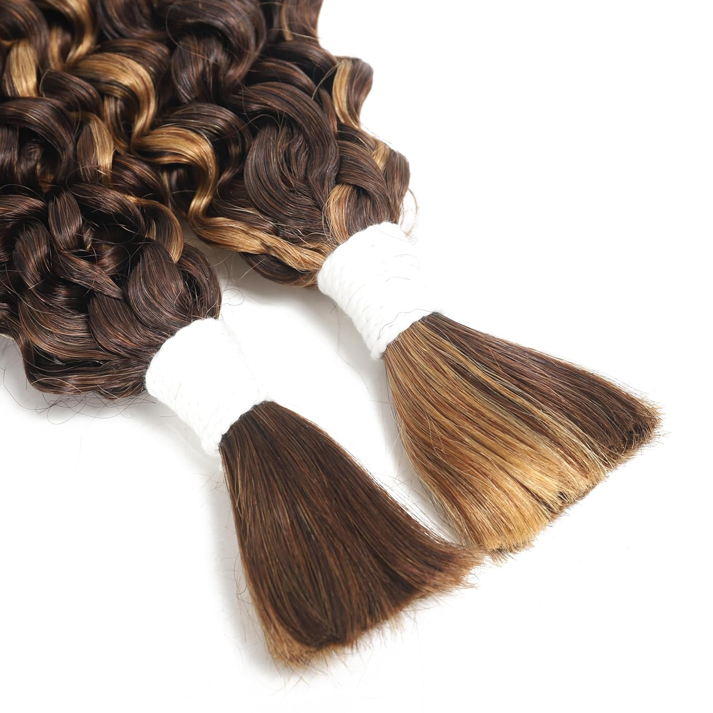 Gefily 18’’–22’’ Braiding Hair For Boho Braids  #4/27 Highlight Brown  Deep Curly Wave Hair Extensions  – 100% Virgin Human Hair, Soft & Full