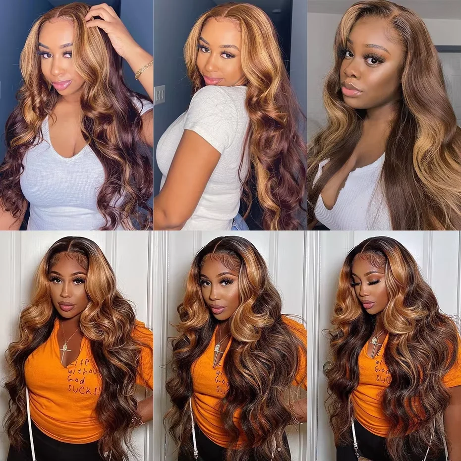 Gefily 18’’–30’’ Bundles 4/27 Highlight Brown Body Wave Hair – Smooth, Full-Body Waves with Shine That