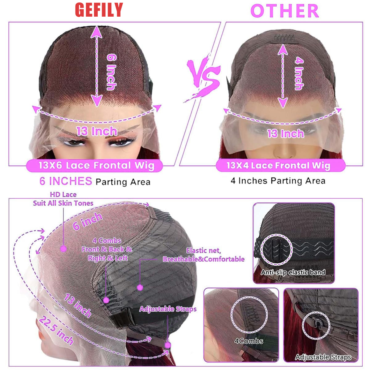 Gefily 20’’–40’’ 13x6 99J Burgendy Red Body Wave Lace Front Wig –Deep Burgundy for Effortless Elegance