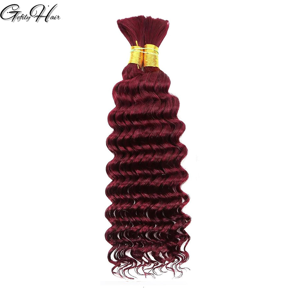 Gefily 16’’–26’’ Braiding Hair #99J Burgundy Red Deep Curly Wave Hair – 100% Virgin Human Hair, Soft & Full