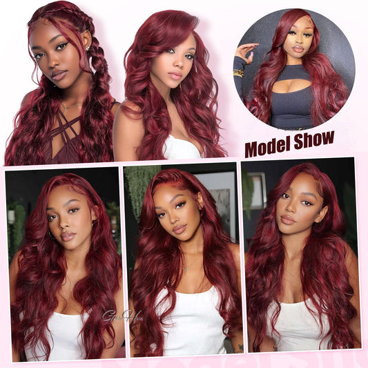 Gefily 20’’–40’’ 13x6 99J Burgendy Red Body Wave Lace Front Wig –Deep Burgundy for Effortless Elegance