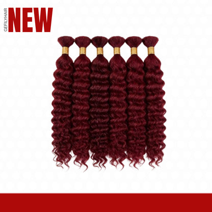 Gefily 18’’–22’’ Braiding Hair For Boho Braids #99J Burgundy Red Deep Curly Wave Hair Extensions – 100% Virgin Human Hair, Soft & Full
