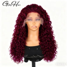 Gefily 18’’-40’’ 13x6 Lace Front Wig 99J Burgundy Red Curly Wave Deep Wave– Super Invisible Lace, Bold Color, Soft & Restyle-Friendly