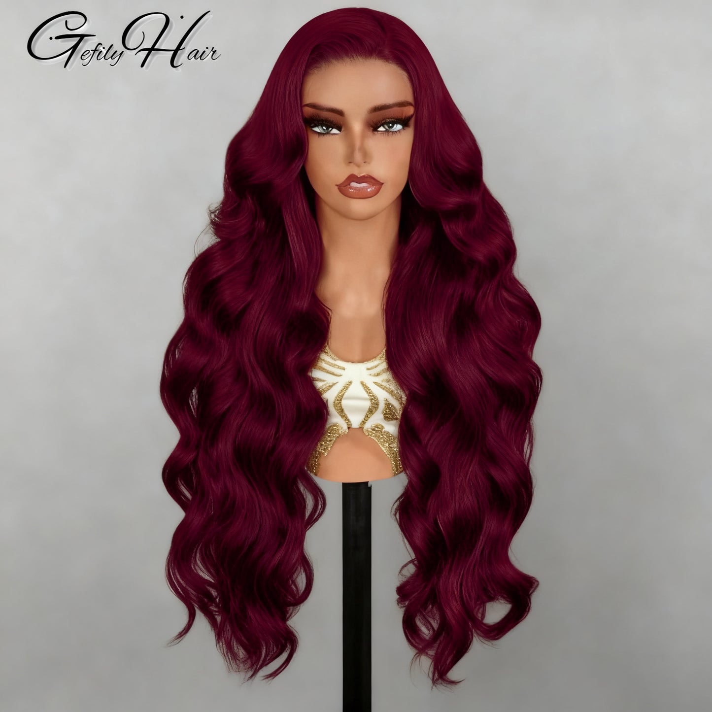Gefily 20’’–40’’ 13x6 99J Burgendy Red Body Wave Lace Front Wig –Deep Burgundy for Effortless Elegance