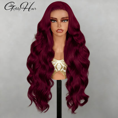 Gefily 20’’–40’’ 13x6 99J Burgendy Red Body Wave Lace Front Wig –Deep Burgundy for Effortless Elegance