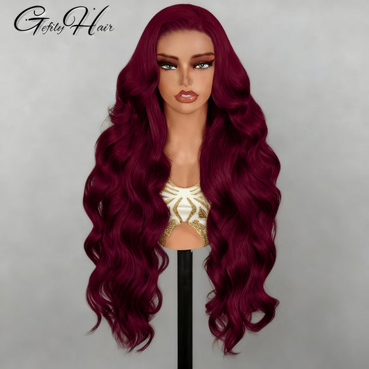 Gefily 20’’–40’’ 13x6 99J Burgendy Red Body Wave Lace Front Wig –Deep Burgundy for Effortless Elegance