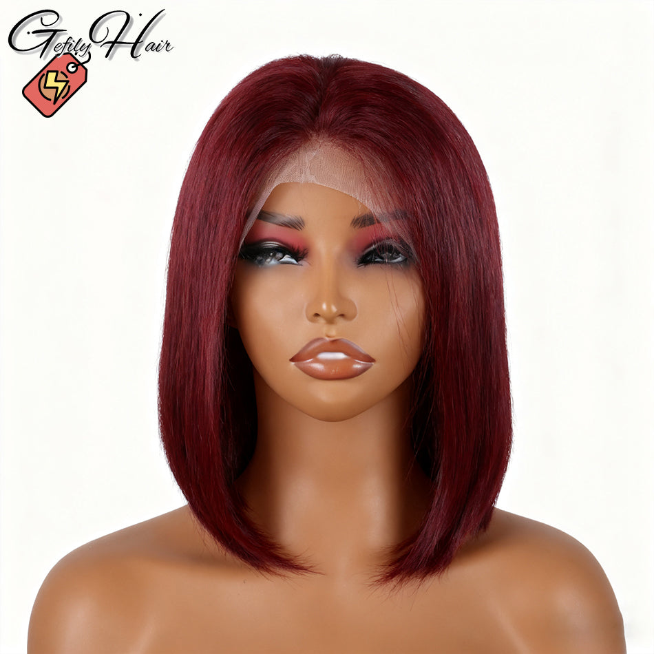 ⚡️|BigSale|Gefily 10” 13x4 99J Burgundy Straight Bob Wig