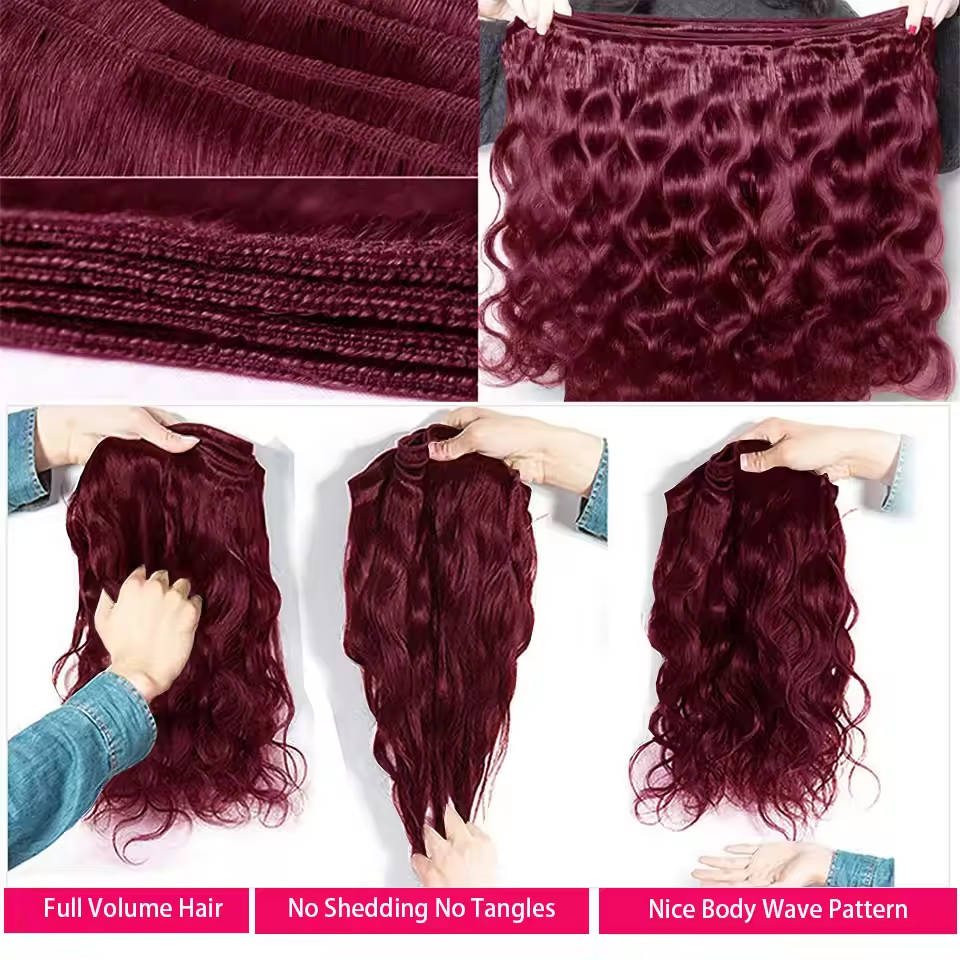 Gefily 16-30Inch Color 99J Burgundy Body Hair BundlesWave 4 Bundles