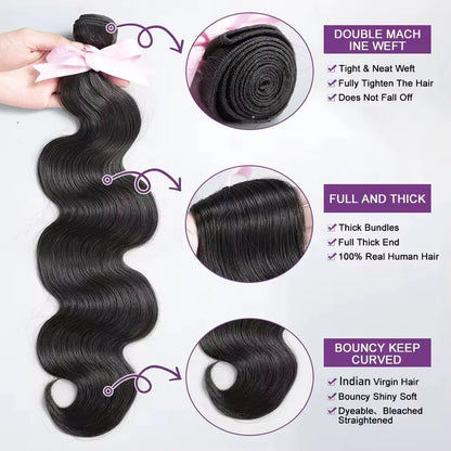 Gefily 16"-34" Natural Black Body Wave Raw 1 3 4 Bundles 100% Unprocessed Human Hair Wavys Virgin Bundles Weave Extensions