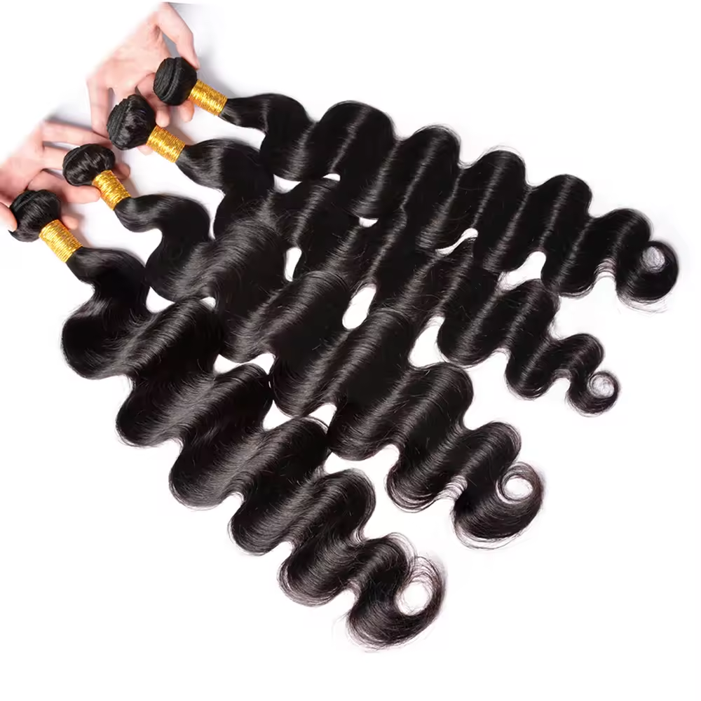 Gefily 16-34Inch Natural Black Body Wave Hair Bundles Virgin Brazilian Hair Weave 4 Bundles