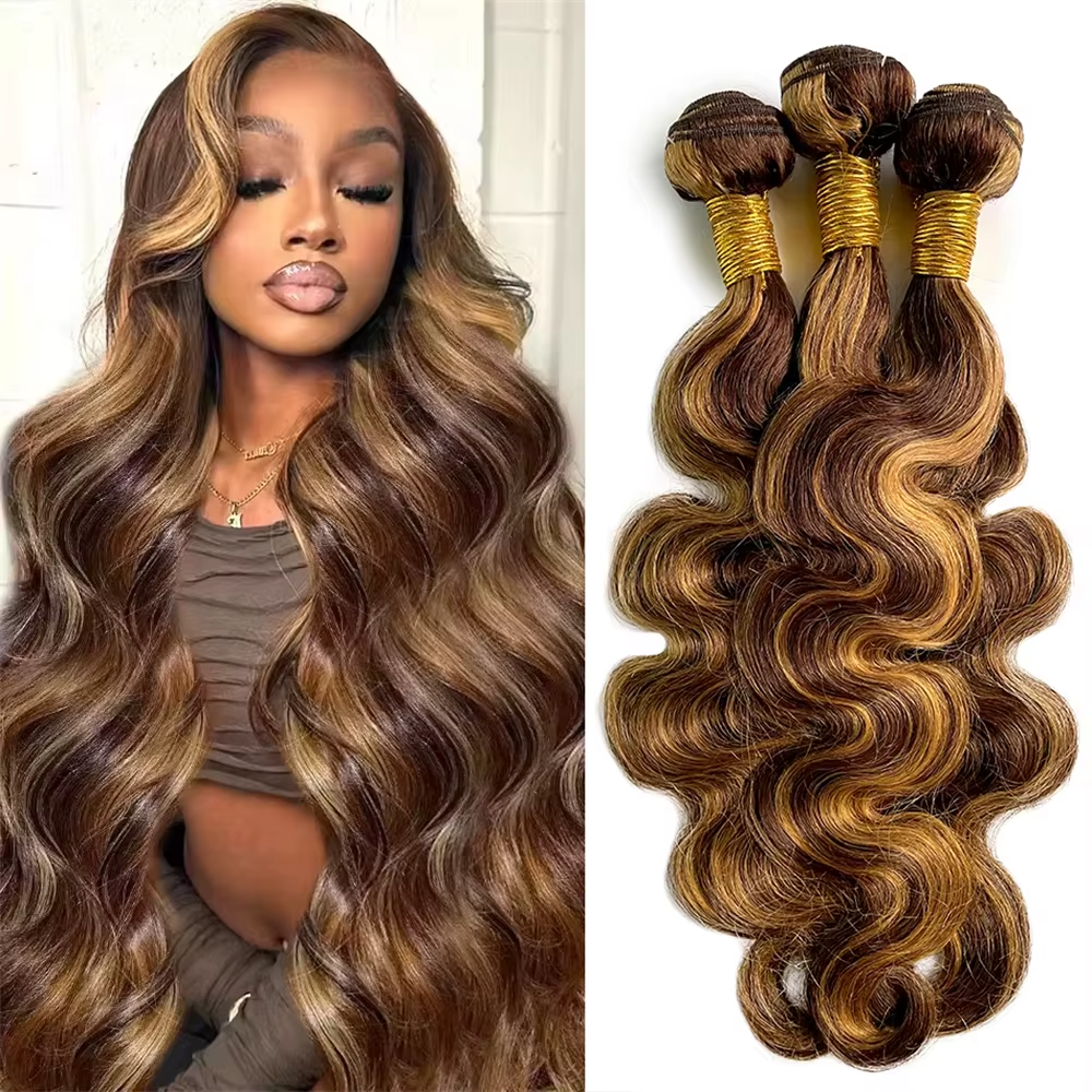 Gefily 12"-30’’ Bundles 4/27 Highlight Brown Body Wave Hair