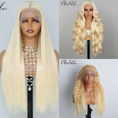 Gefily 20‘’-42‘’ 13x6 613 Blonde HD Lace Ftont Wig-100% Human Hair Straight/Body Wave/Curly Wave
