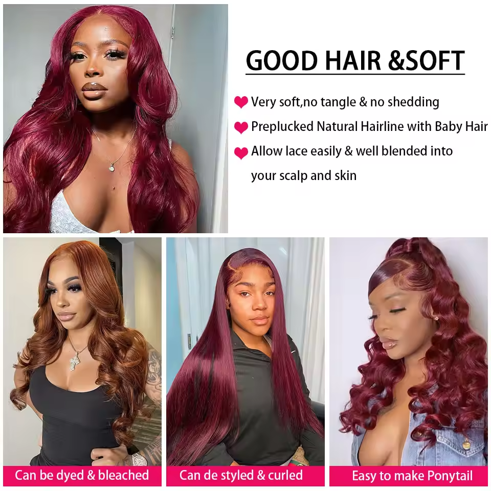 Gefily 16-30Inch Color 99J Burgundy Body Hair BundlesWave 4 Bundles
