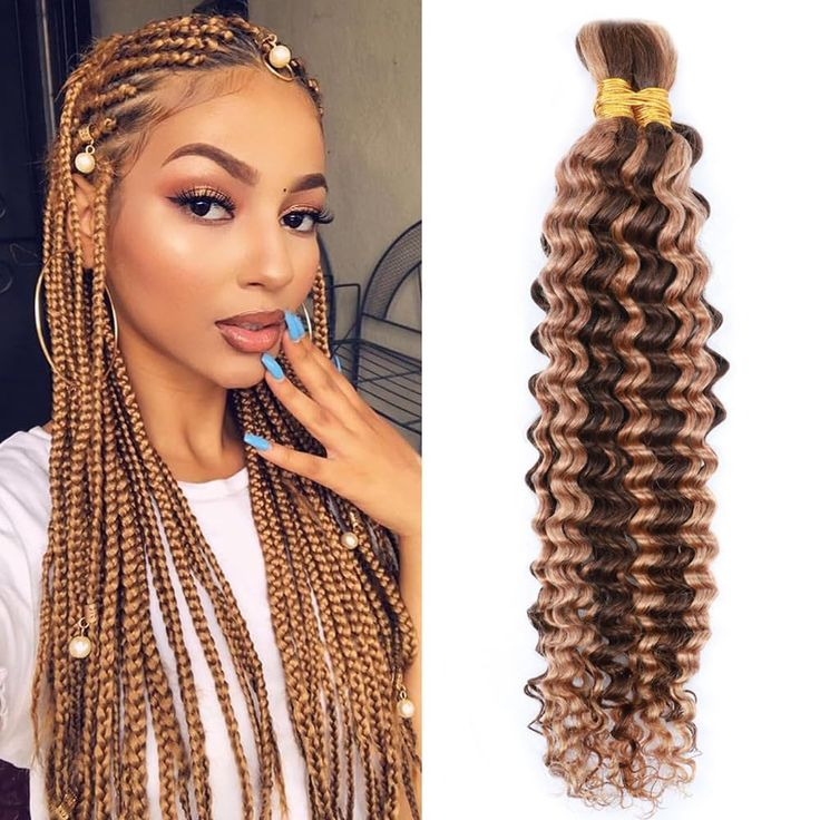 Gefily 16’’–26’’ Braiding Hair #4/27 Highlight Brown  Deep Curly Wave Hair – 100% Virgin Human Hair, Soft & Full