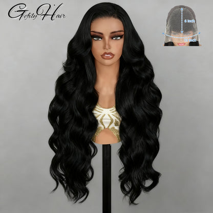 Gefily 20’’–40’’ 13x6 Natural Black Body Wave Lace Front Wig – Silky Waves, Full Body, Everyday