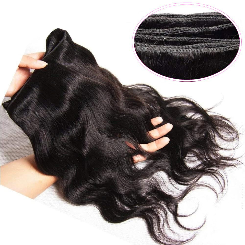 Gefily 16’’–30’’ 12A Premium Bundles 1B Natural Black Body WaveBrazilian Hair – 100% Virgin Brazilian Human Hair, Extra Soft, Thick & Silky