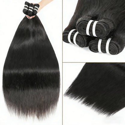 Gefily 16’’–30’’ Grade 12A Double Drawn Brazilian Straight Bundles – 1B Natural Black, 100% Virgin Brazilian Human Hair