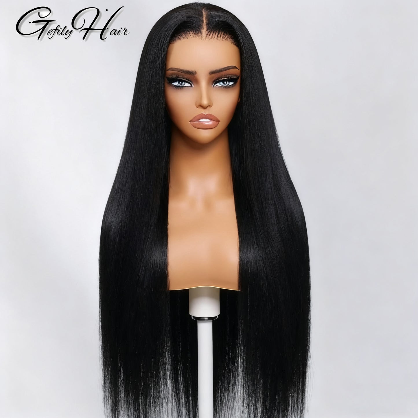 Gefily 18'' -42'' 7x6 Natural Black Straight Hair Glueless Lace Front Wig – Travel-Ready & Low Maintenance