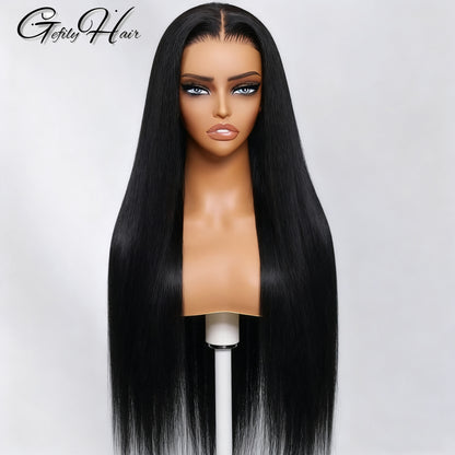 Gefily 18'' -42'' 7x6 Natural Black Straight Hair Glueless Lace Front Wig – Travel-Ready & Low Maintenance