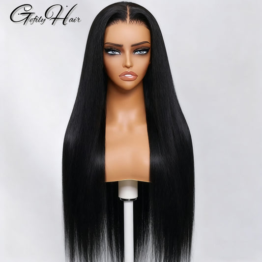 Gefily 18'' -42'' 7x6 Natural Black Straight Hair Glueless Lace Front Wig – Travel-Ready & Low Maintenance