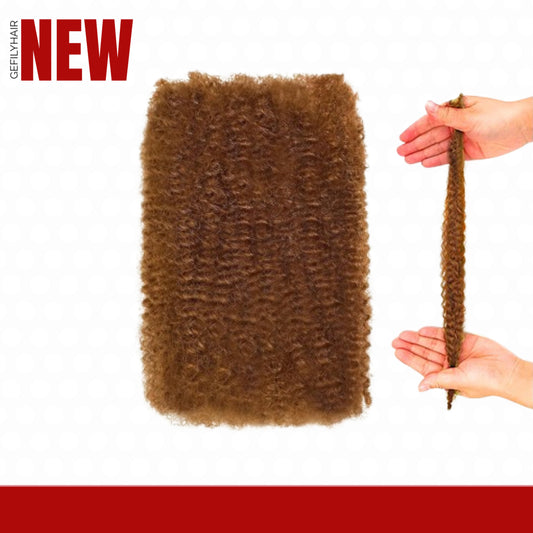Gefily 16’’ Afro Kinky Curly Hair Extensions for Braids – #30 Honey Brown 100% Virgin Human Hair, Soft & Full