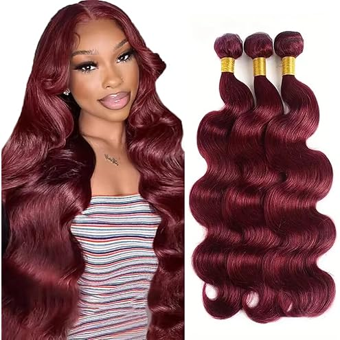Gefily 24"24"24"24’’ 24" 99J Burgundy Red Body Wave Bundles Hair