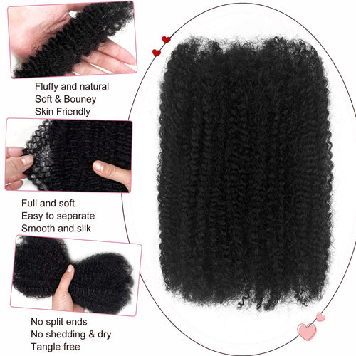 Gefily 16’’ Afro Kinky Curly Hair Extensions for Braids – Natural Black 100% Virgin Human Hair, Soft & Full