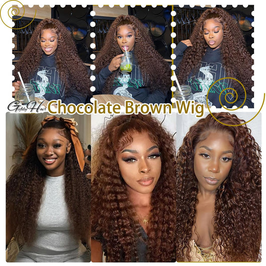 Gefily 20’’-36’’ 13x4 Lace Front Wig Chocolate Brown Curly Wave Deep Wave – Natural Look, Soft & Restyle-Friendly, Perfect for Daily Glam