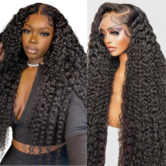 Gefily 20‘’-40‘’ 13x6 Natural Black Lace Front Wig Curly Wave Deep Wave– Bold Color, Super Invisible Lace, 100% Human Hair, Vibrant Red Shade