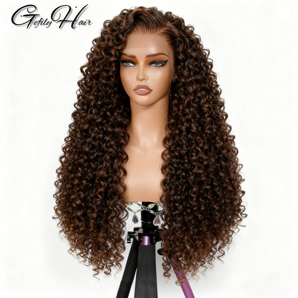 Gefily 20’’-36’’ 13x4 Lace Front Wig Chocolate Brown Curly Wave Deep Wave – Natural Look, Soft & Restyle-Friendly, Perfect for Daily Glam