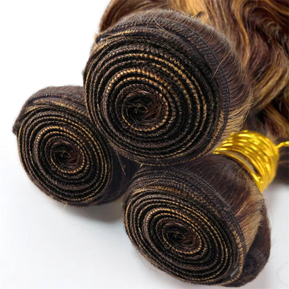 Gefily 18’’–30’’ Bundles 4/27 Highlight Brown Body Wave Hair – Smooth, Full-Body Waves with Shine That