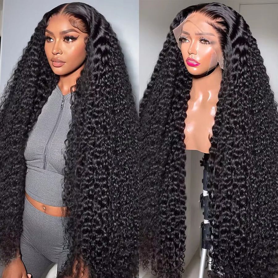 Gefily 20‘’-40‘’ 13x6 Natural Black Lace Front Wig Curly Wave Deep Wave– Bold Color, Super Invisible Lace, 100% Human Hair, Vibrant Red Shade