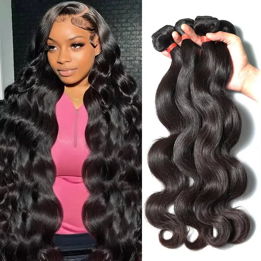 Gefily 16"-34" Natural Black Body Wave Raw 1 3 4 Bundles 100% Unprocessed Human Hair Wavys Virgin Bundles Weave Extensions