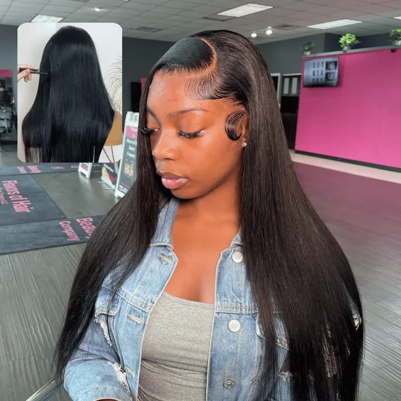 Gefily 20”-40” 13x6 Lace Natural Black Long Straight Wig – Sleek Long Style, Elegant and Timeless