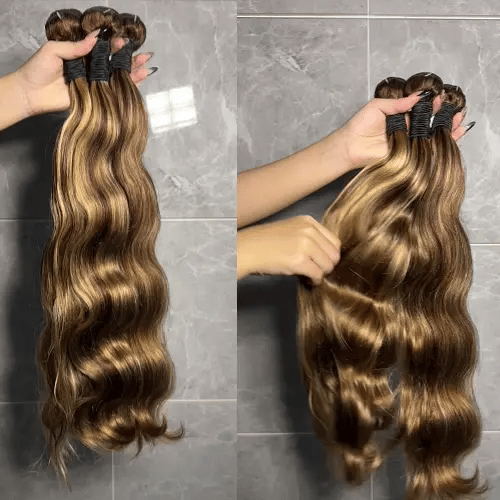 Gefily 18’’–30’’ Bundles 4/27 Highlight Brown Body Wave Hair – Smooth, Full-Body Waves with Shine That