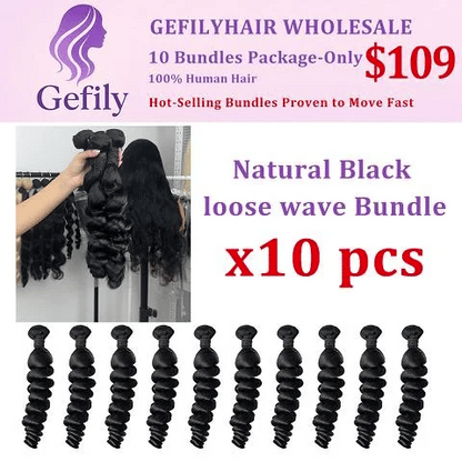 Gefily WHOLESALE 10PCS ONLY 109$ Brazilian Bundles Natural Black Loose Wave Hair