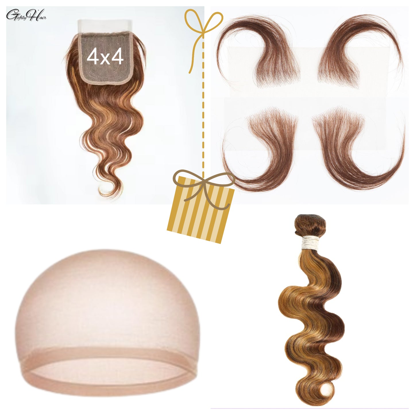 Gefily 12"-30’’ Bundles 4/27 Highlight Brown Body Wave Hair