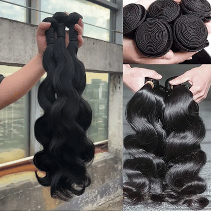 Gefily 18’’–34’’ Bundles Natural Black Body Wave Hair –Full & Silky Body Wave, Tangle-Free & Dyeable