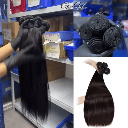 Gefily 18’’–34’’ Bundles Natural Black Straight Brazilian Hair – 100% Virgin Brazilian Human Hair, Soft, Full & Silky