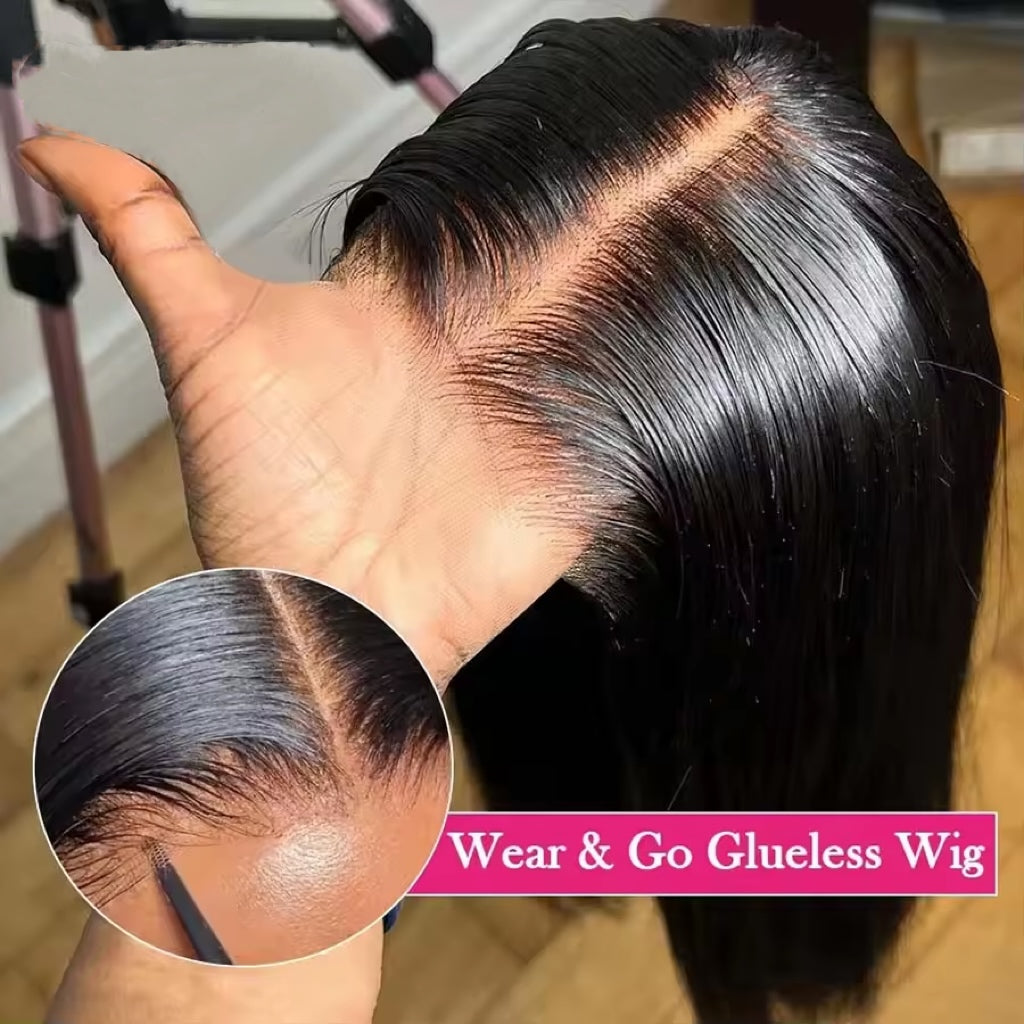 Gefily 18'' -42'' 7x6 Natural Black Straight Hair Glueless Lace Front Wig – Travel-Ready & Low Maintenance