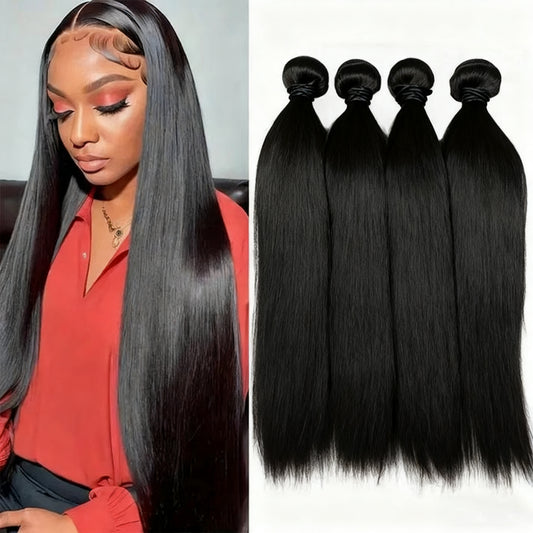 Gefily 12’’–34’’ Bundles Natural Black Straight Hair – 100% Virgin Brazilian Human Hair, Soft, Full & Silky（2025）