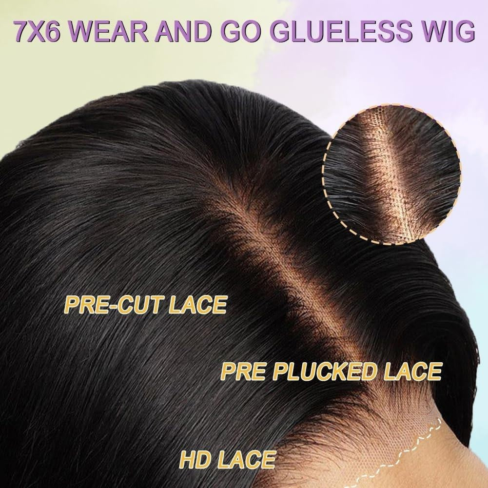 Gefily 18'' -42'' 7x6 Natural Black Body Wave Glueless Lace Front Wig – Lightweight & Breathable, Perfect Summer