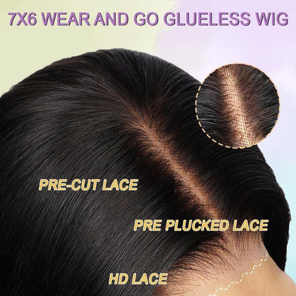 Gefily 18'' -42'' 7x6 Natural Black Body Wave Glueless Lace Front Wig – Lightweight & Breathable, Perfect Summer
