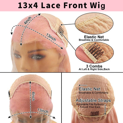 Gefily 10” 13x4 Pink Straight Bob Wig – HD Lace, 100% Human Hair,Cosplay Colorful Style