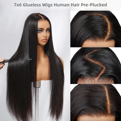 Gefily 18'' -42'' 7x6 Natural Black Straight Hair Glueless Lace Front Wig – Travel-Ready & Low Maintenance