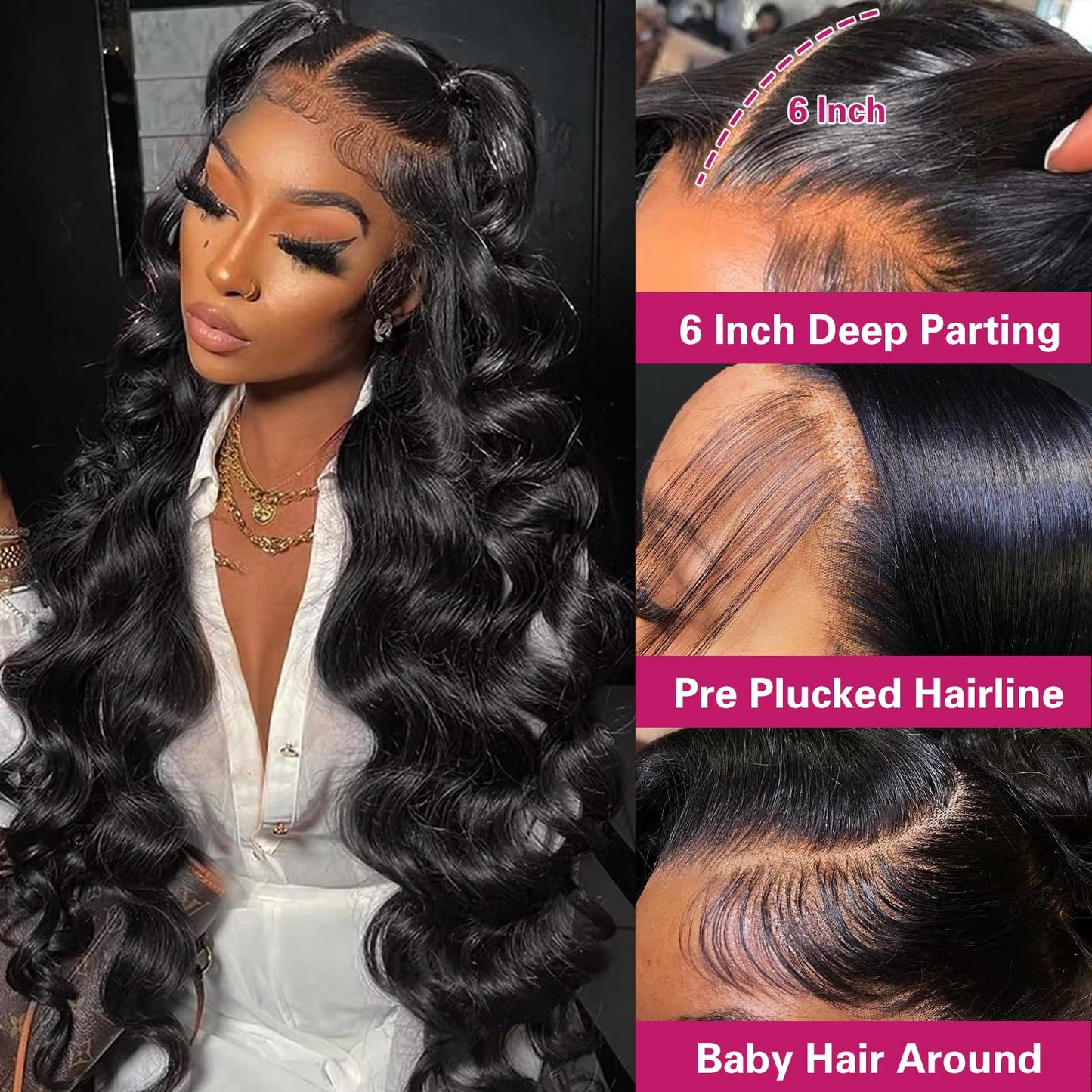 Gefily 20’’–40’’ 13x6 Natural Black Body Wave Lace Front Wig – Silky Waves, Full Body, Everyday