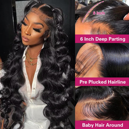 Gefily 20’’–40’’ 13x6 Natural Black Body Wave Lace Front Wig – Silky Waves, Full Body, Everyday