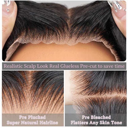 Gefily 18'' -42'' 7x6 Natural Black Straight Hair Glueless Lace Front Wig – Travel-Ready & Low Maintenance